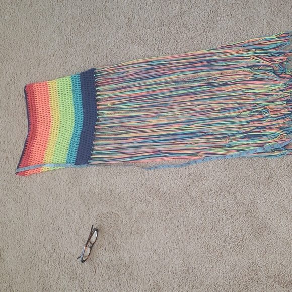 Neon rainbow crochet tube top long tassels top/ tunic swim cover up pride - Picture 8 of 9